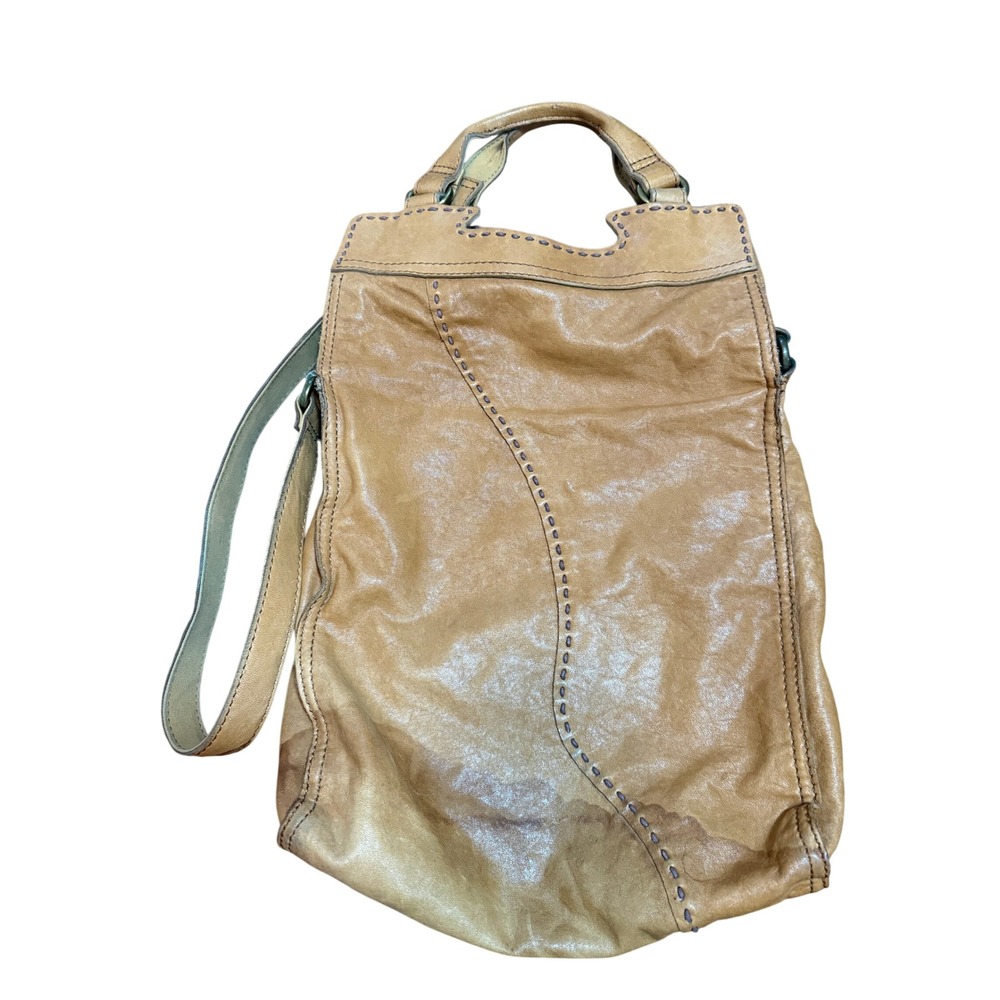 Lucky Brand Abbey Road Lamb Leather Whipstitch Crossbody Messenger Bag Tan Boho - Picture 12 of 16